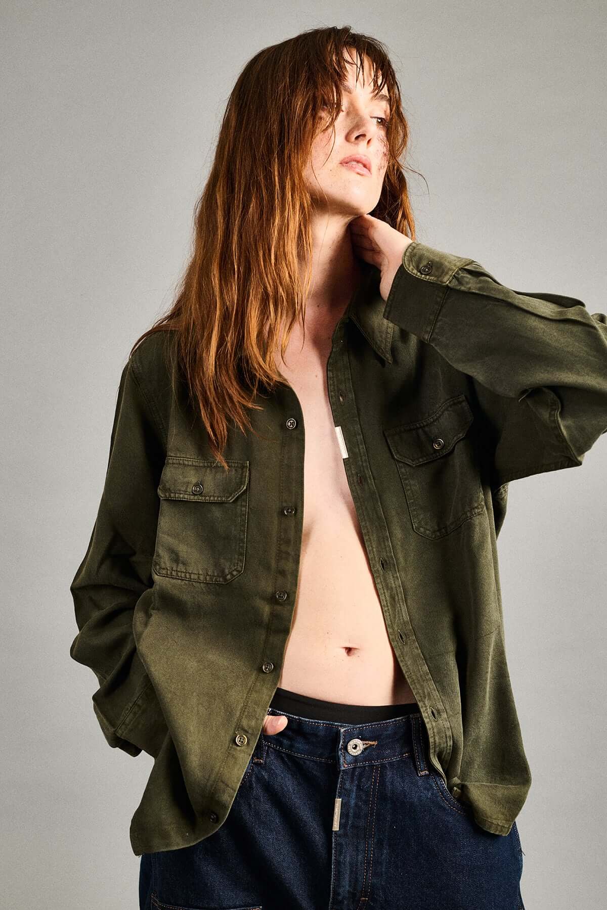Washed Olive Tencel Overshirt- Unisex